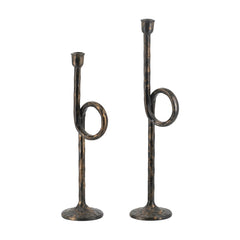 S/2 Black and Gold Iron Candle Holders with Playful Loop Design,  S:5x4x15"  L:5x4x18"