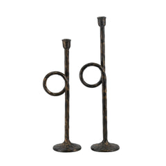 S/2 Black and Gold Iron Candle Holders with Playful Loop Design,  S:5x4x15"  L:5x4x18"