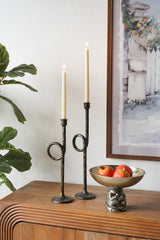 S/2 Black and Gold Iron Candle Holders with Playful Loop Design,  S:5x4x15"  L:5x4x18"