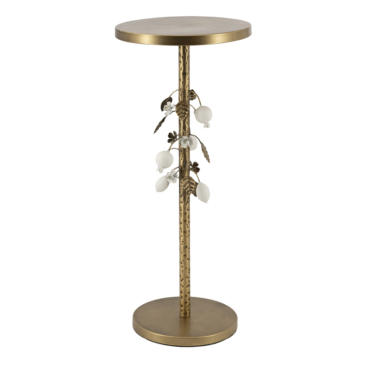 11.8x11.8x28.3" Round Iron Side Table with Gold and White Floral Accents and Cement Base