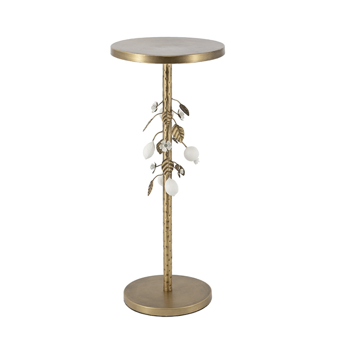 11.8x11.8x28.3" Round Iron Side Table with Gold and White Floral Accents and Cement Base