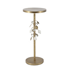 11.8x11.8x28.3" Round Iron Side Table with Gold and White Floral Accents and Cement Base