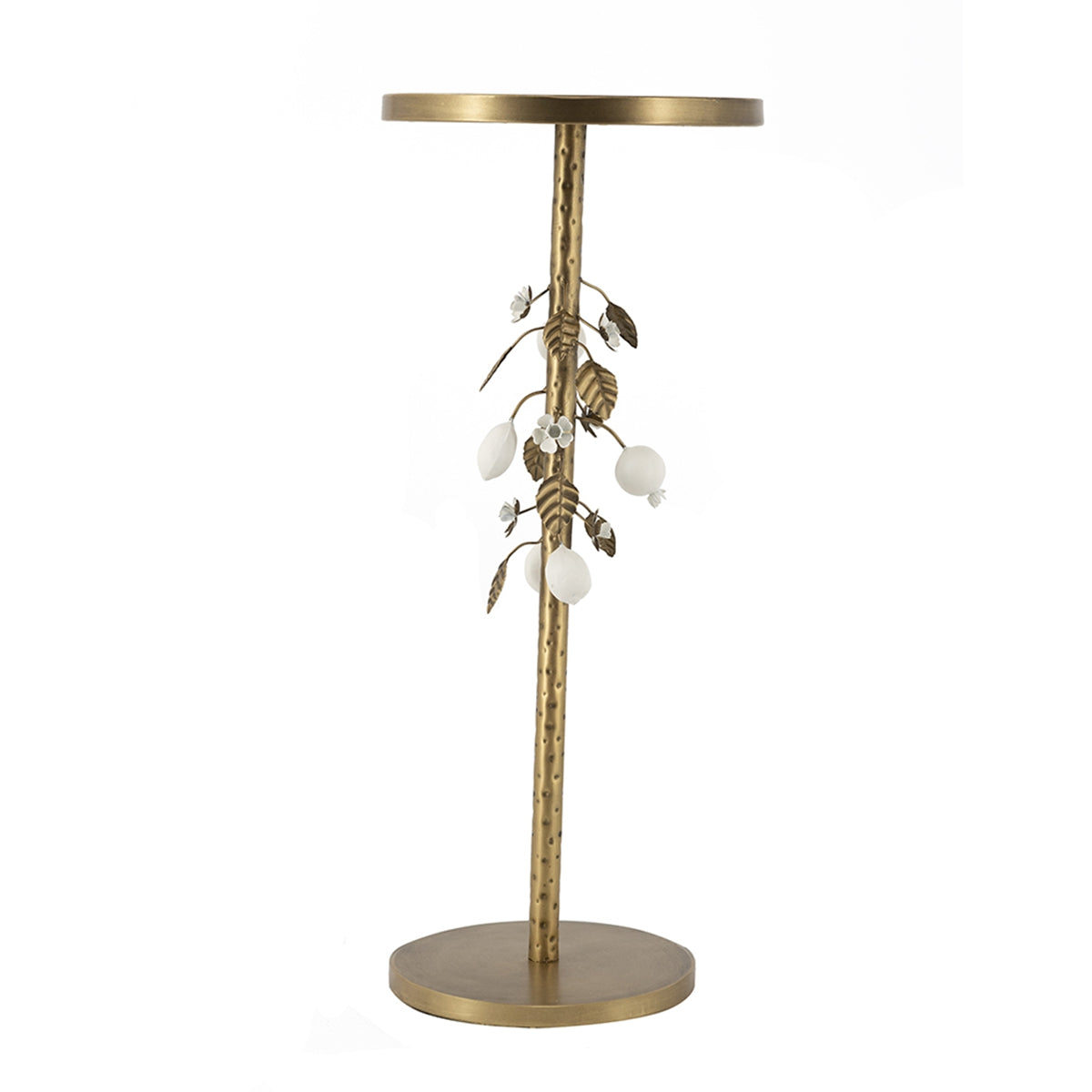 11.8x11.8x28.3" Round Iron Side Table with Gold and White Floral Accents and Cement Base