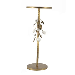 11.8x11.8x28.3" Round Iron Side Table with Gold and White Floral Accents and Cement Base
