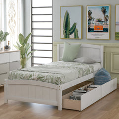 Twin size Platform Bed with Two Drawers, White