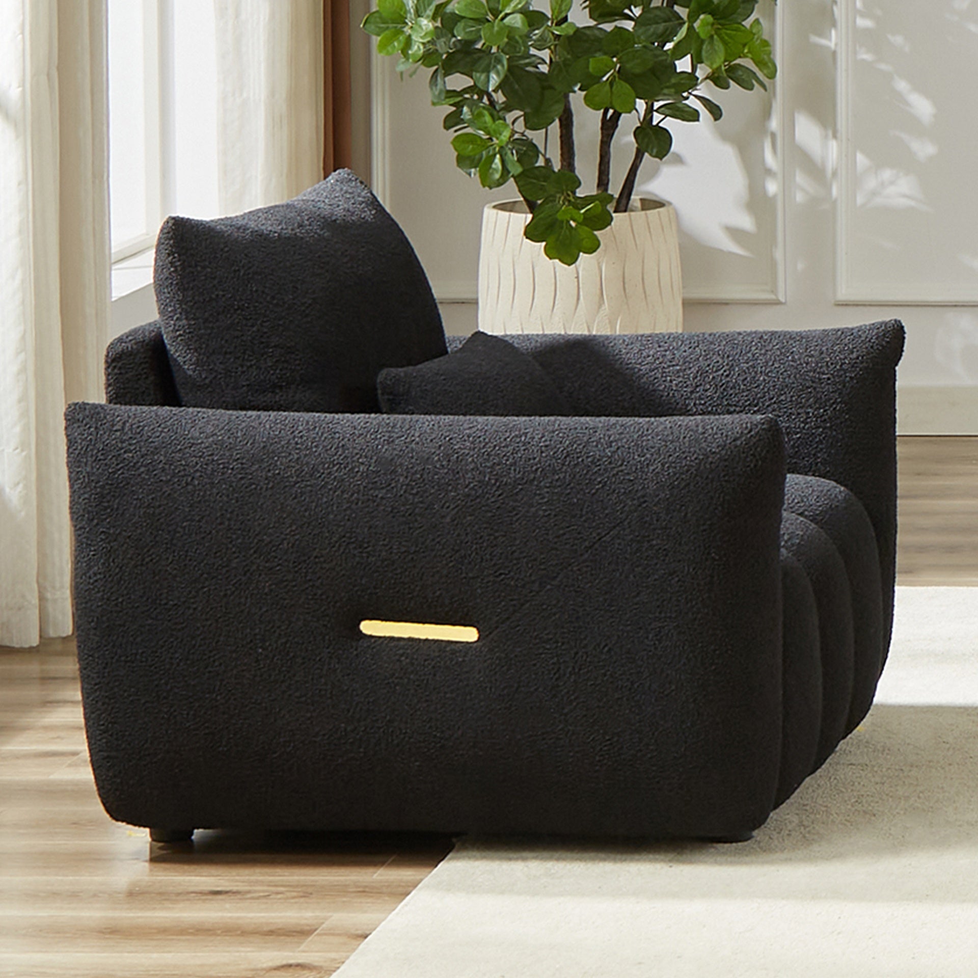 MH36.8'' Teddy Fabric Sofa, Modern Lounge Chair for Apartment, Office, Living Room and Bedroom black W1193S00087