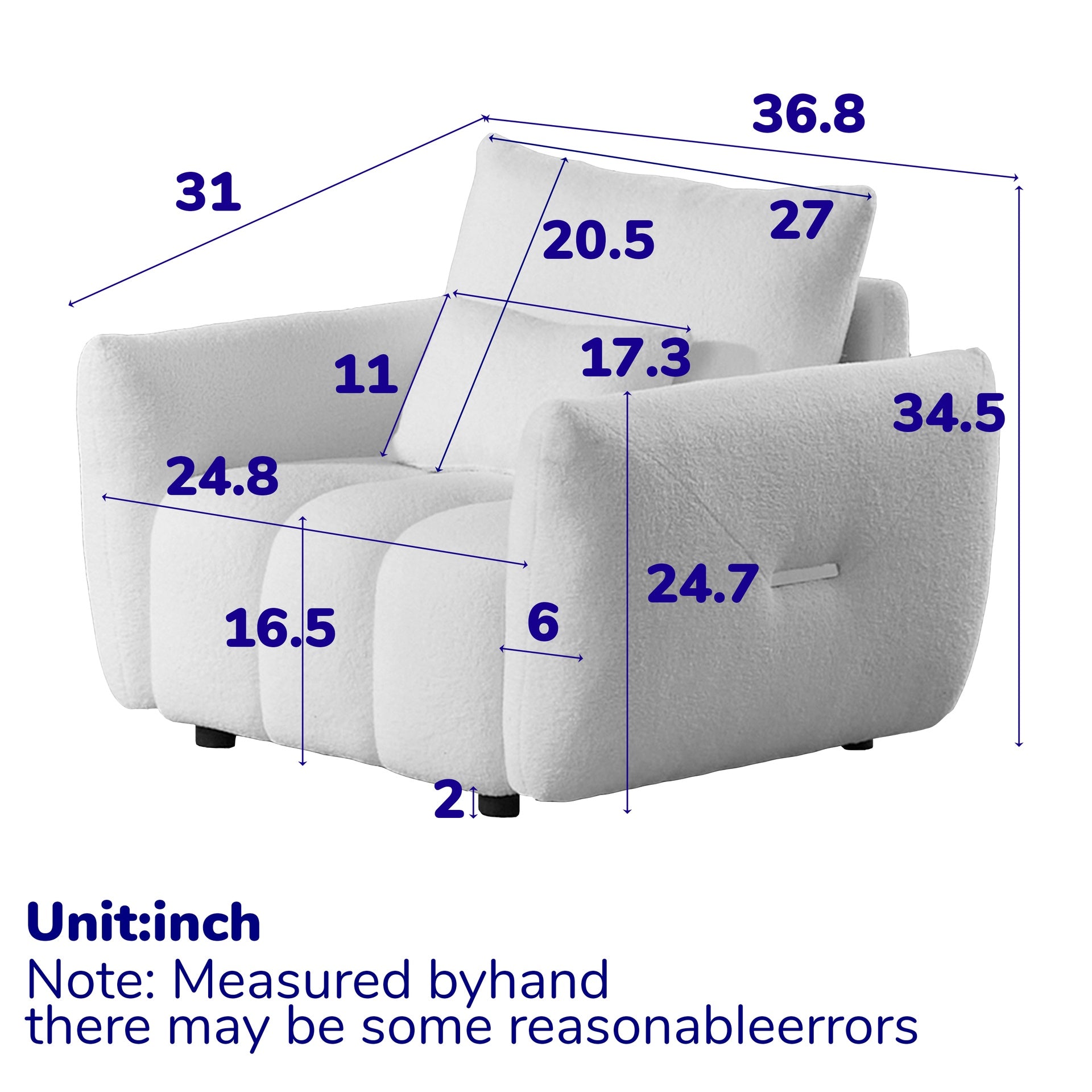 MH36.8'' Teddy Fabric Sofa, Modern Lounge Chair for Apartment, Office, Living Room and Bedroom black W1193S00087