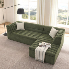 106" L-Shaped Modular Sectional Sofa with Chaise for Living Room, Chenille Upholstered Boneless Couches with Wave-Shaped Armrest, No Pillows Included