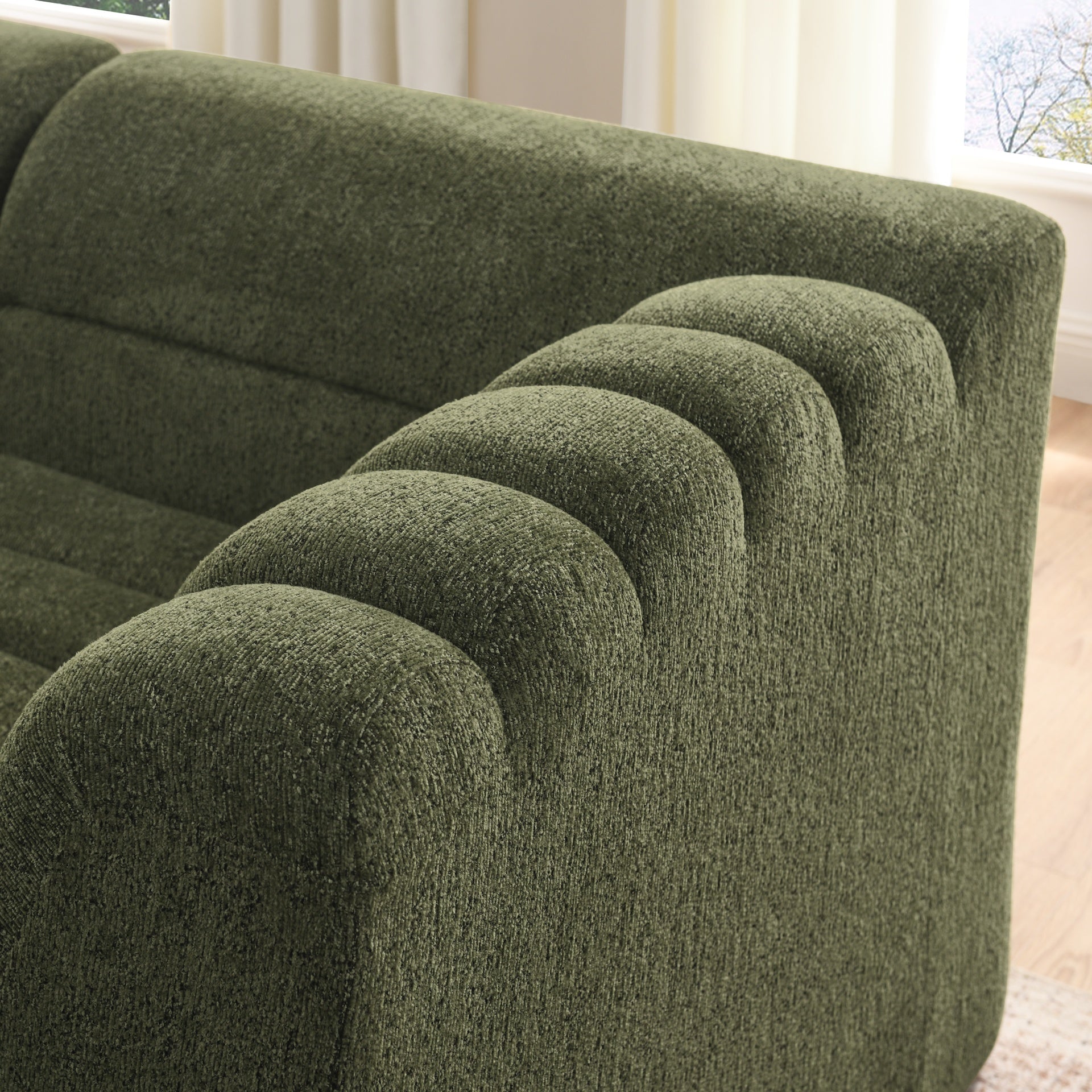 106" L-Shaped Modular Sectional Sofa with Chaise for Living Room, Chenille Upholstered Boneless Couches with Wave-Shaped Armrest, No Pillows Included