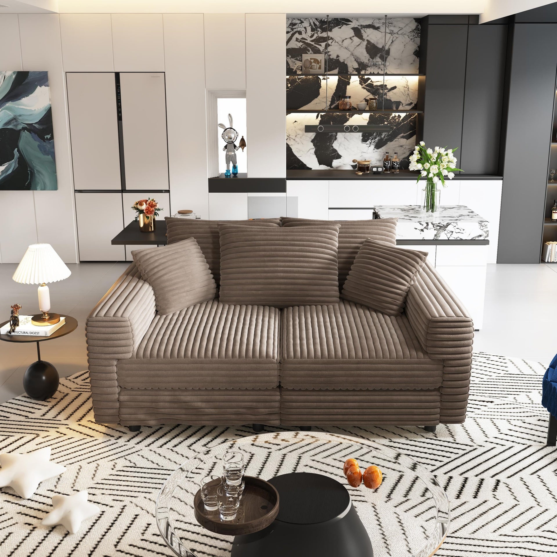 82.7 " Plush Corduroy 3-Seat Sofa,Modern Comfy Upholstered Sofa Cloud Couch,Deep Seat Couches with Soft Pillows,Convertible Deep Seat Sofa Lounge Chair for,Camel(ETA:8.28)