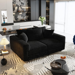 82.7 " Plush Corduroy 3-Seat Sofa,Modern Comfy Upholstered Sofa Cloud Couch,Deep Seat Couches with Soft Pillows,Convertible Deep Seat Sofa Lounge Chair,Black(ETA:8.28)
