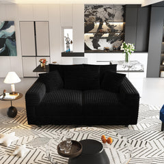 82.7 " Plush Corduroy 3-Seat Sofa,Modern Comfy Upholstered Sofa Cloud Couch,Deep Seat Couches with Soft Pillows,Convertible Deep Seat Sofa Lounge Chair,Black(ETA:8.28)