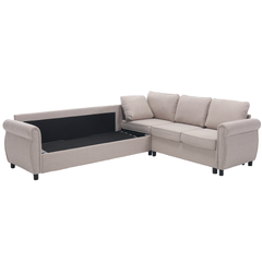 Sleeper Sofa, 2 in 1 Pull Out Couch Bed,6 seater sofa bed, L Shaped Sleeper Sectional Sofa Couch,Riveted sofa,104'' Large combined sofa Bed in living room, Beige