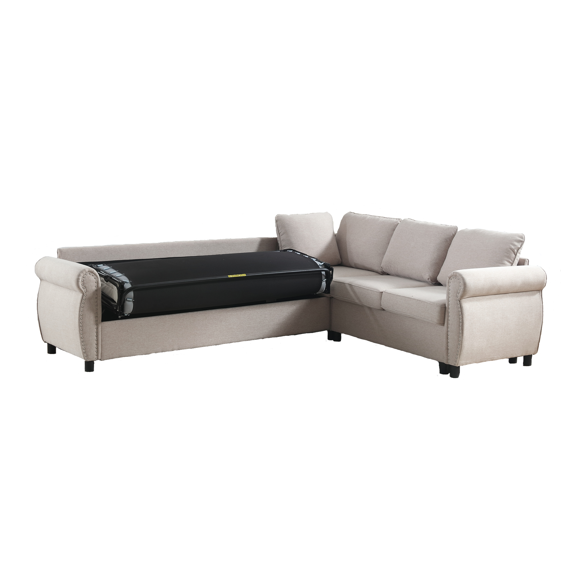 Sleeper Sofa, 2 in 1 Pull Out Couch Bed,6 seater sofa bed, L Shaped Sleeper Sectional Sofa Couch,Riveted sofa,104'' Large combined sofa Bed in living room, Beige