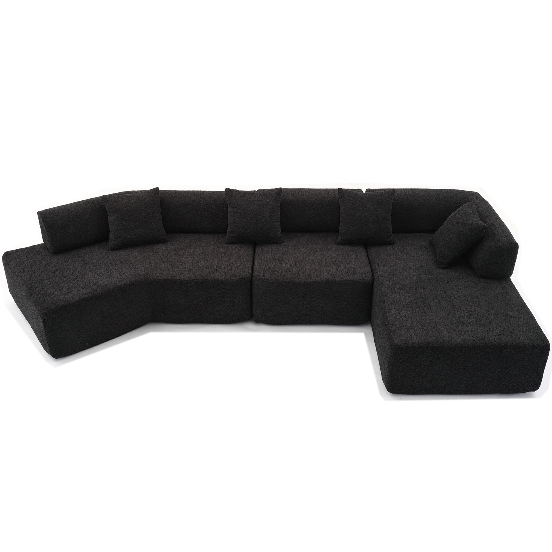 Modern Minimalist 140" L-Shape Couch ,No Assembly Required,Boucle,Modular Sofa ,Couch with Chaise,Free Combination Foam-Filled Sofa, 4 Seats,Black