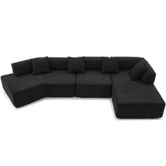 Modern Minimalist 140" L-Shape Couch ,No Assembly Required,Boucle,Modular Sofa ,Couch with Chaise,Free Combination Foam-Filled Sofa, 4 Seats,Black