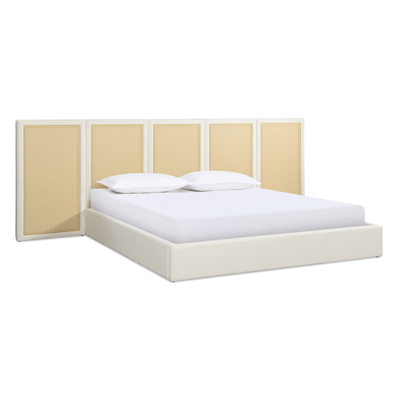 Capri Extended Headboard Cane Platform Bed, Antique White Polyester