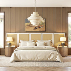 Capri Extended Headboard Cane Platform Bed, Antique White Polyester