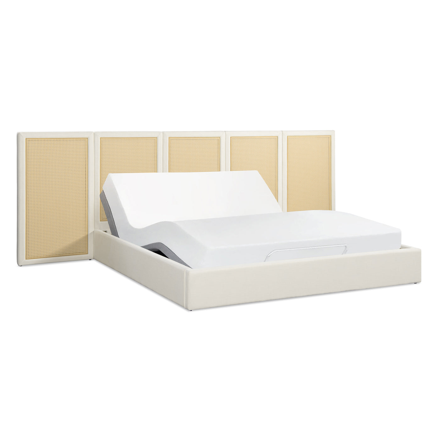 Capri Extended Headboard Cane Platform Bed, Antique White Polyester