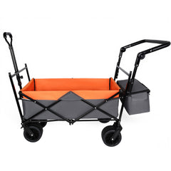 With Push Handle, 480Lbs Collapsible Wagon with Canopy, Wagon cart with 7" All-Terrain Wheels, Lightweight Foldable Wagon, Large Capacity for Camping, Shopping, Sports, and Garden Use, orange