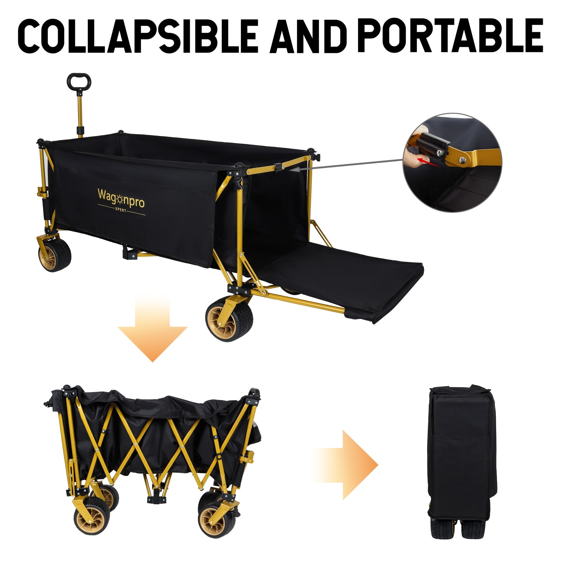 67-1/2in Extra long large Heavy Duty Utility Beach Wagons with Opened Tailgate and All-Terrain Wheels, 480lbs Capacity, Patented Ultra-Stable Frame,  No Assembly Needed, Black
