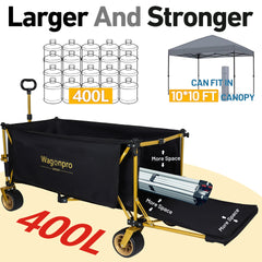 67-1/2in Extra long large Heavy Duty Utility Beach Wagons with Opened Tailgate and All-Terrain Wheels, 480lbs Capacity, Patented Ultra-Stable Frame,  No Assembly Needed, Black