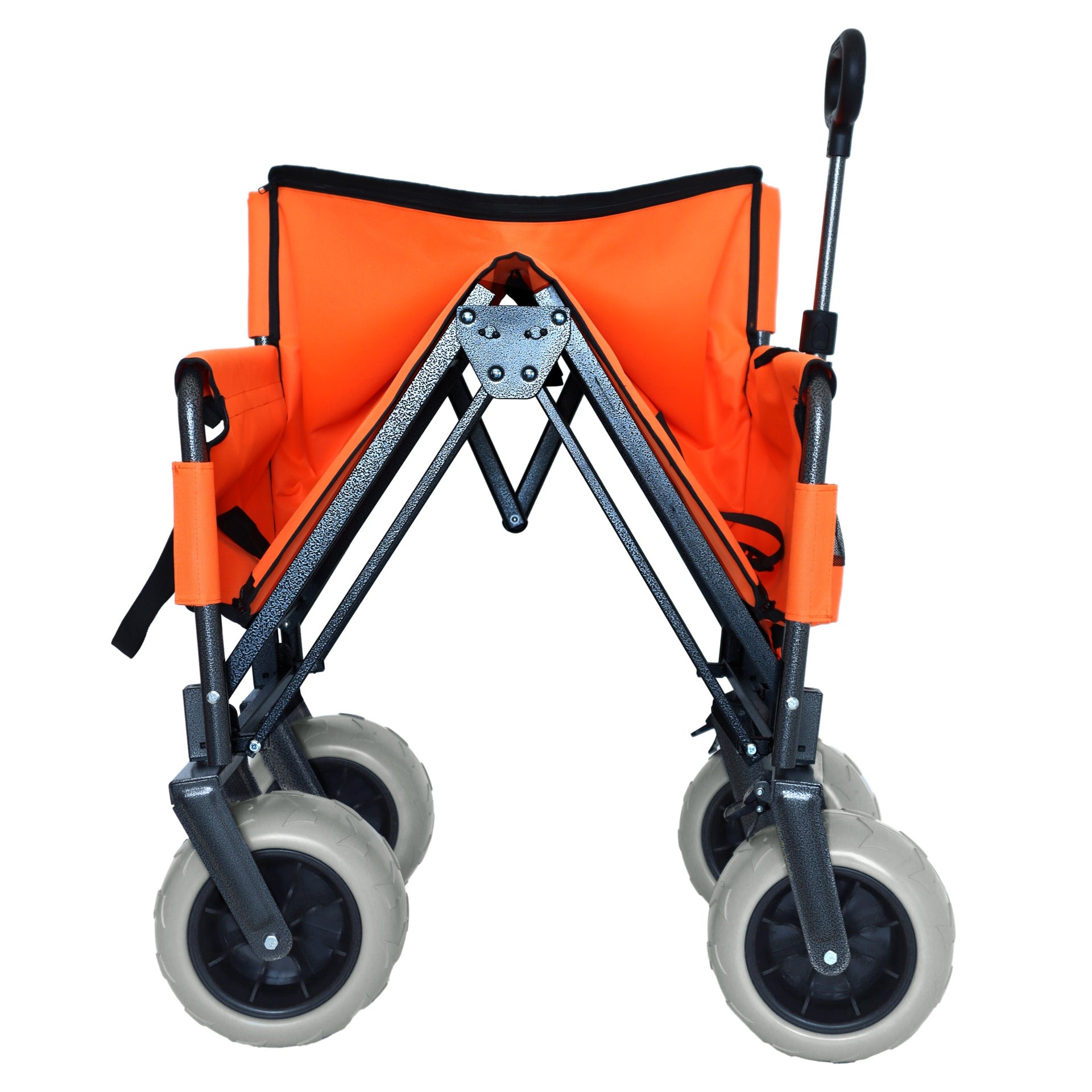 3-in-1 Folding Wagon with Bench Seat – patent protection, Includes 1 ice pack, 500lbs Capacity, 9"x4" Beach Tires for Camping & Beach, orange