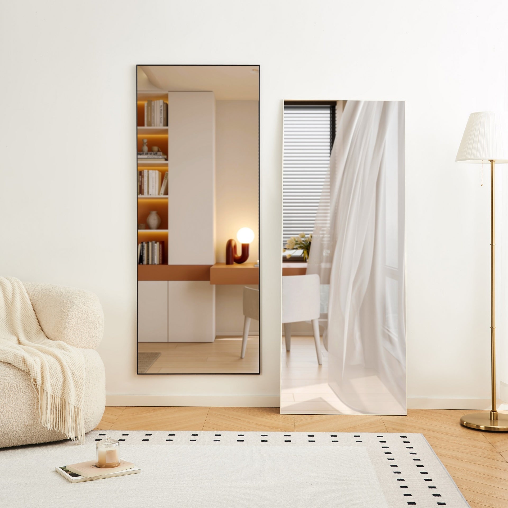 70" x 31" Full Length mirror white  Aluminum Alloy Frame, leaning or Wall Mounted, High Definition, Shatter-Proof, Ideal for Bedroom, Living Room, Corridor - Modern Home Decor