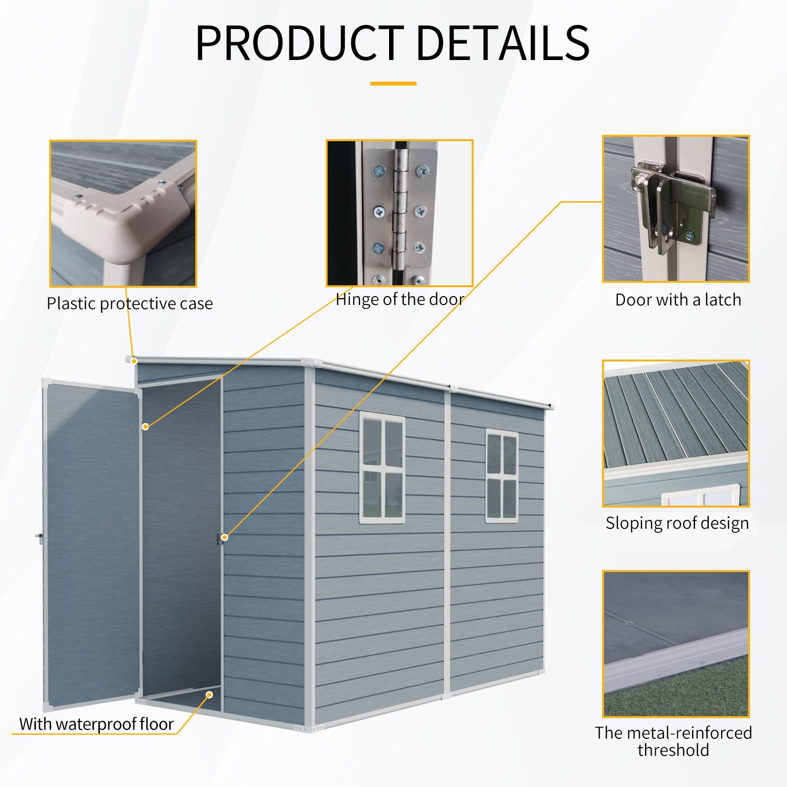 4x8ft Outdoor Storage Shed with Floor Resin shed with Two-Window, Waterproof ,Lockable Doors for Patio,Yard,Lawn --Gray (W540S00043)