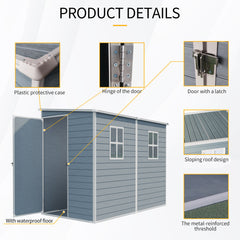 4x8ft Outdoor Storage Shed with Floor Resin shed with Two-Window, Waterproof ,Lockable Doors for Patio,Yard,Lawn --Gray (W540S00043)