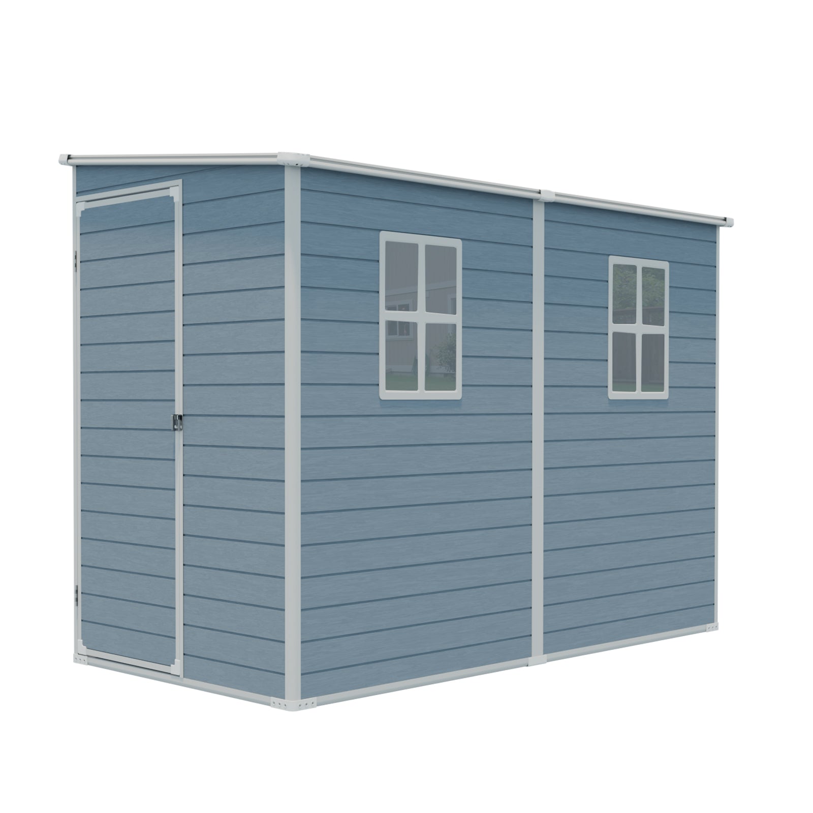 4x8ft Outdoor Storage Shed with Floor Resin shed with Two-Window, Waterproof ,Lockable Doors for Patio,Yard,Lawn --Gray (W540S00043)