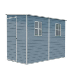 4x8ft Outdoor Storage Shed with Floor Resin shed with Two-Window, Waterproof ,Lockable Doors for Patio,Yard,Lawn --Gray (W540S00043)