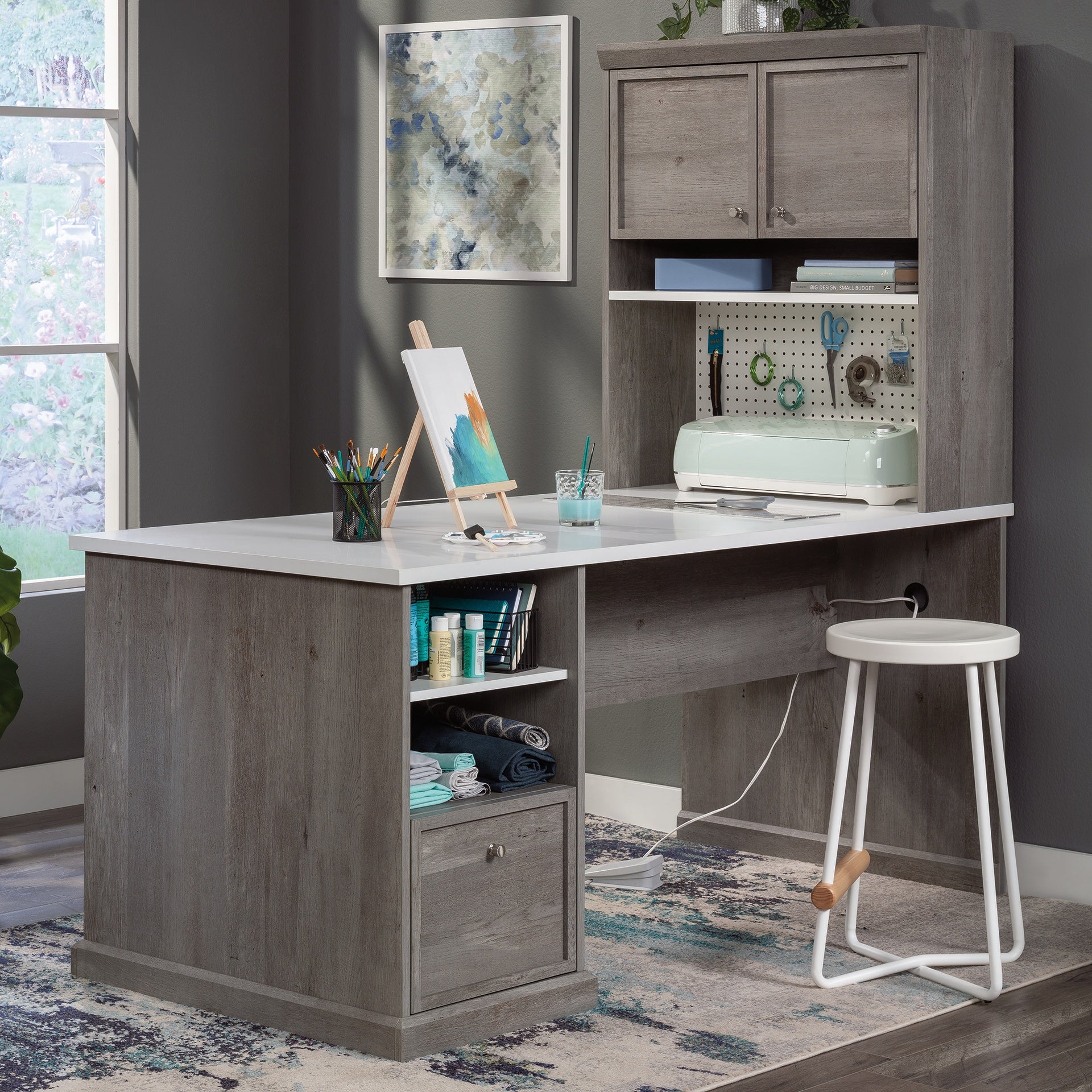 Hutch with Craft Storage, Brown finish