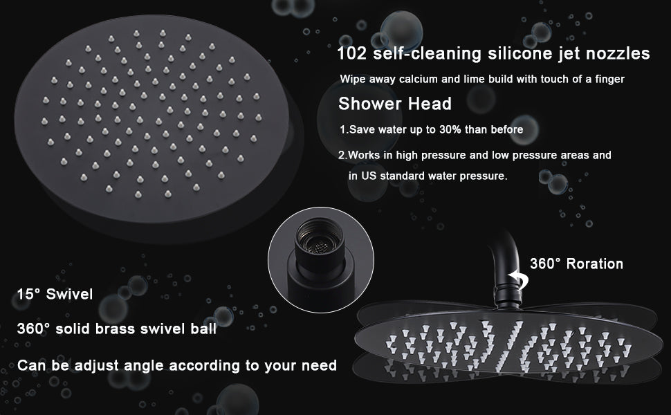 Shower System Shower Faucet Combo Set Wall Mounted with 10" Rainfall Shower Head and handheld shower faucet, Matte Black Finish with Brass Valve Rough-In