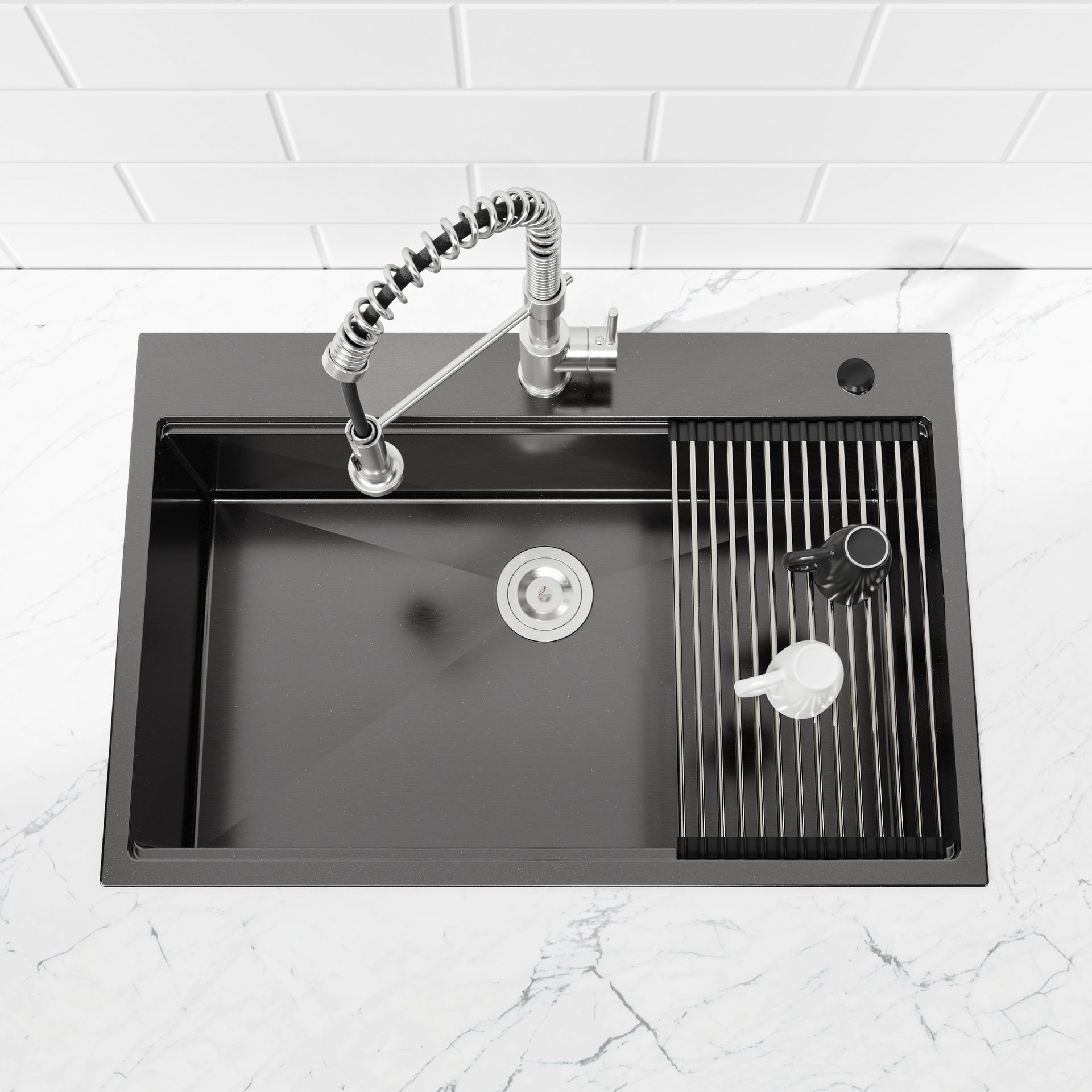 Stainless Steel Kitchen Sink, 33″x22″ Single Bowl, Overmount Handmade Sink in Black, with Cutting Board, Colander, Grid, SS-BL-01