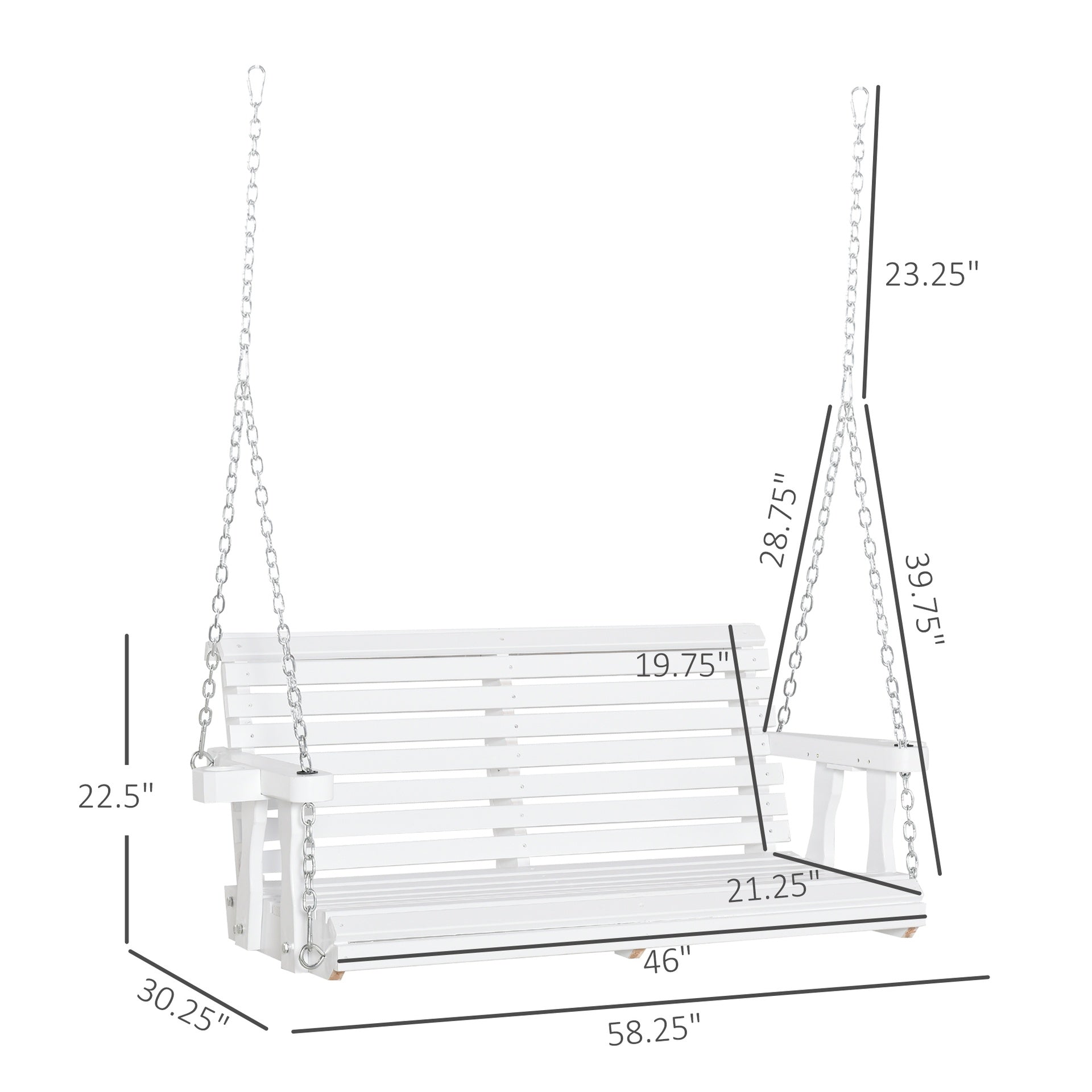 Porch Swing with Chains and Cupholders,  Wooden Patio Swing Chair