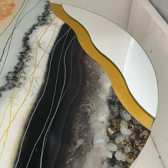 White Marble pattern sticker Round Coffee Table Cylindrical Silver Mirror with Gold Dust Finish Modern Home Decor Compact Center Table