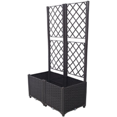 Poly Rattan Brown Trellis Raised Bed  with Drainage Plug - 2 Removable Pots with Large Flower Boxes - Built-in Support for Climbing Plants - Outdoor Patio Garden Decoration