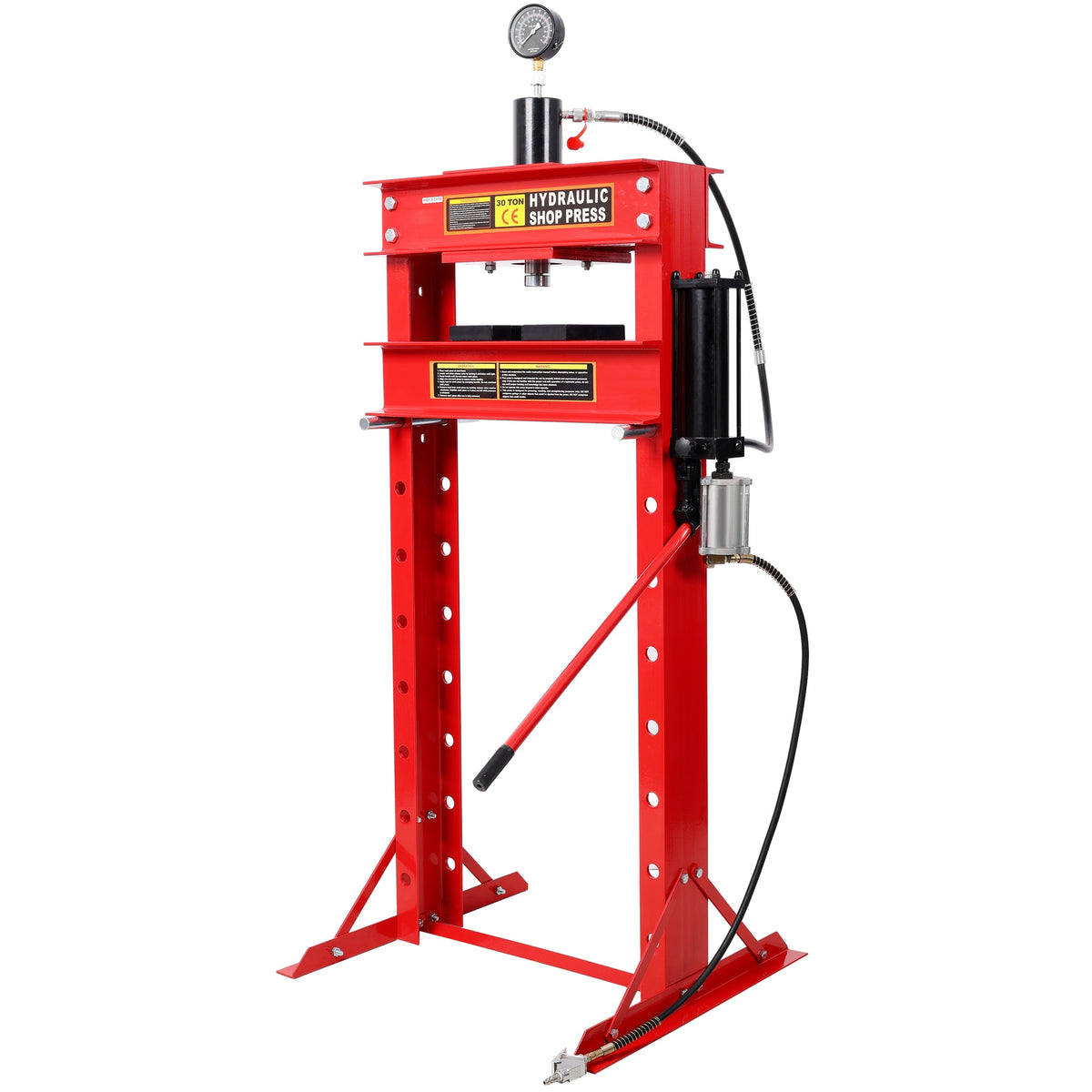 30 Ton Air Hydraulic Shop Press With Gauge,H-Frame Garage Floor Adjustable Shop Press,Red