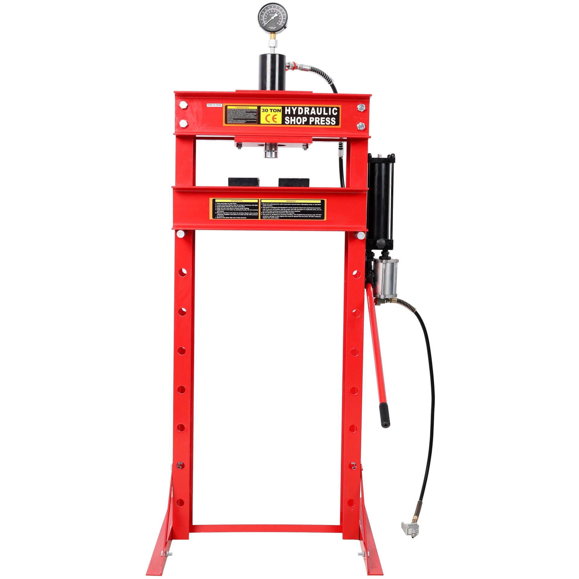 30 Ton Air Hydraulic Shop Press With Gauge,H-Frame Garage Floor Adjustable Shop Press,Red