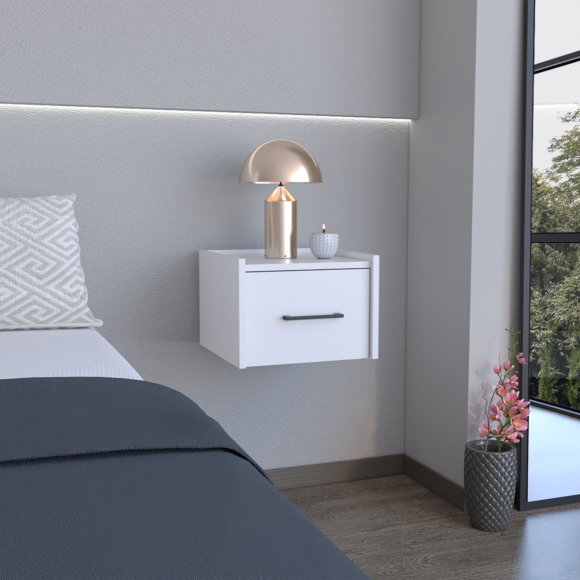 Floating Nightstand, Space-Saving Design with Handy Drawer and Surface, White