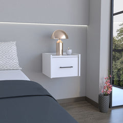 Floating Nightstand, Space-Saving Design with Handy Drawer and Surface, White
