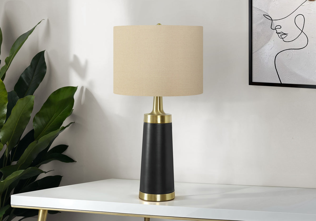 Lighting, 28"h, Table Lamp, Black Metal, Beige Shade, Contemporary