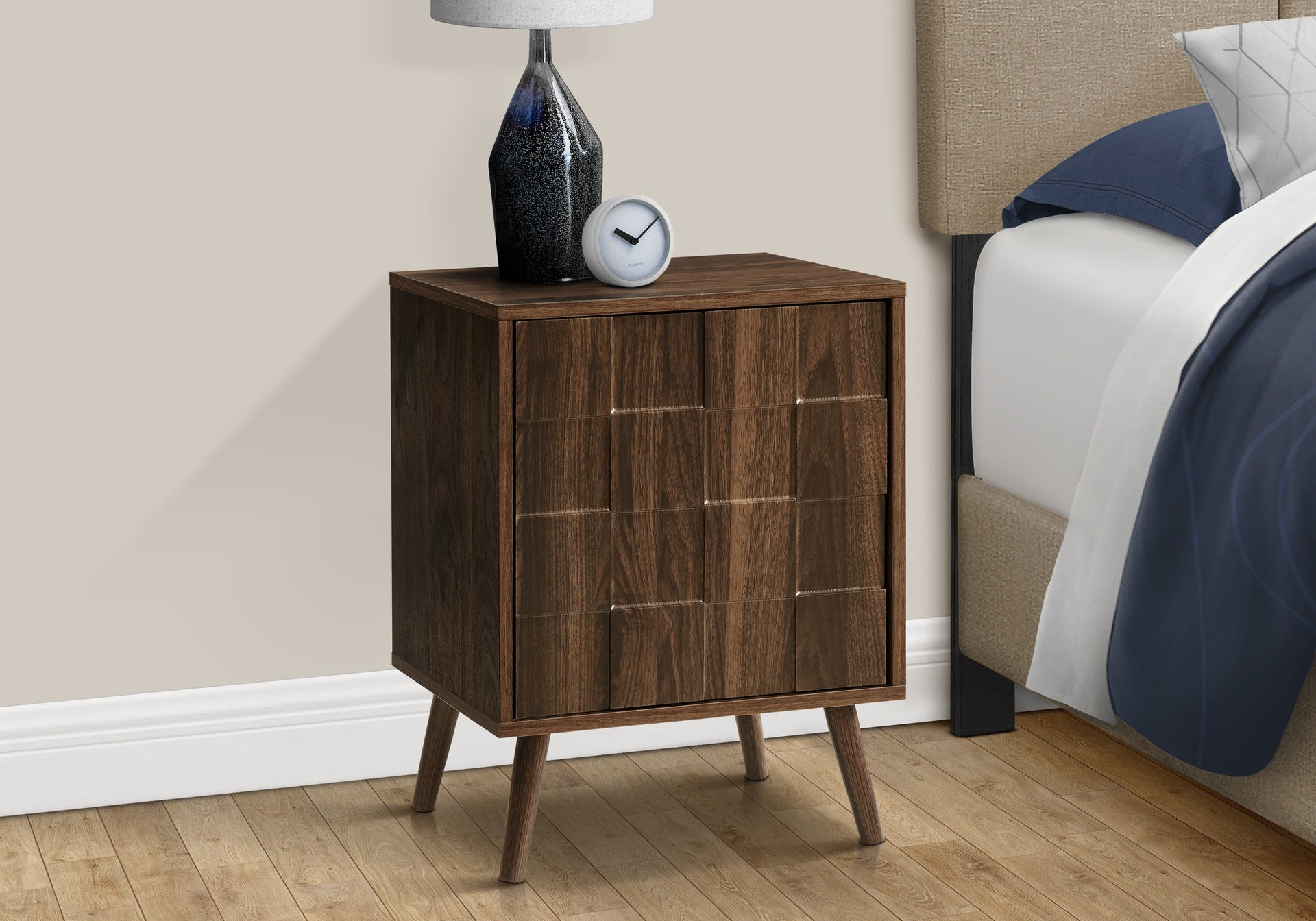 Accent Table, End, Side Table, Small, Storage, Lamp, Walnut Laminate, Modern