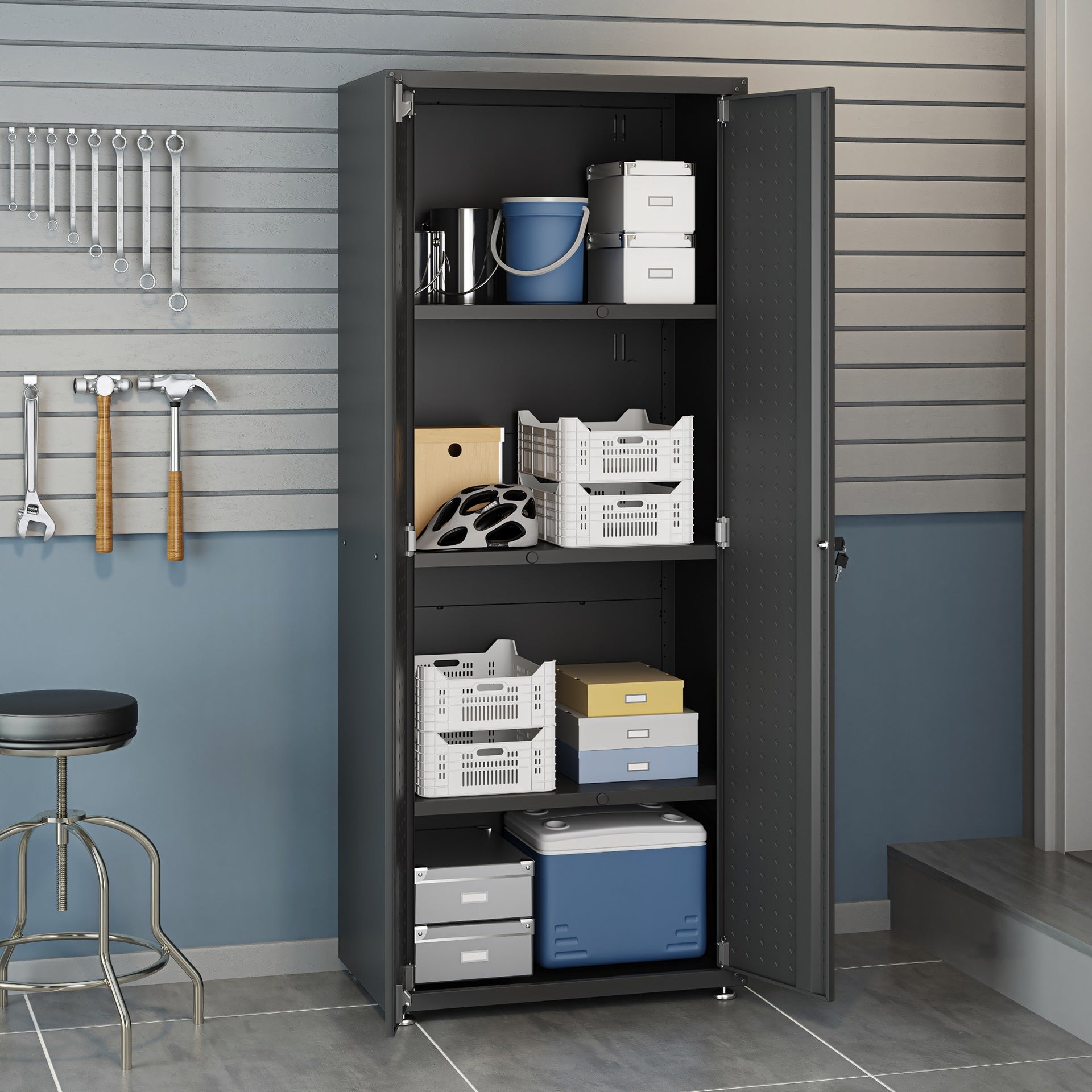 Tall Garage Cabinet in Charcoal Gray