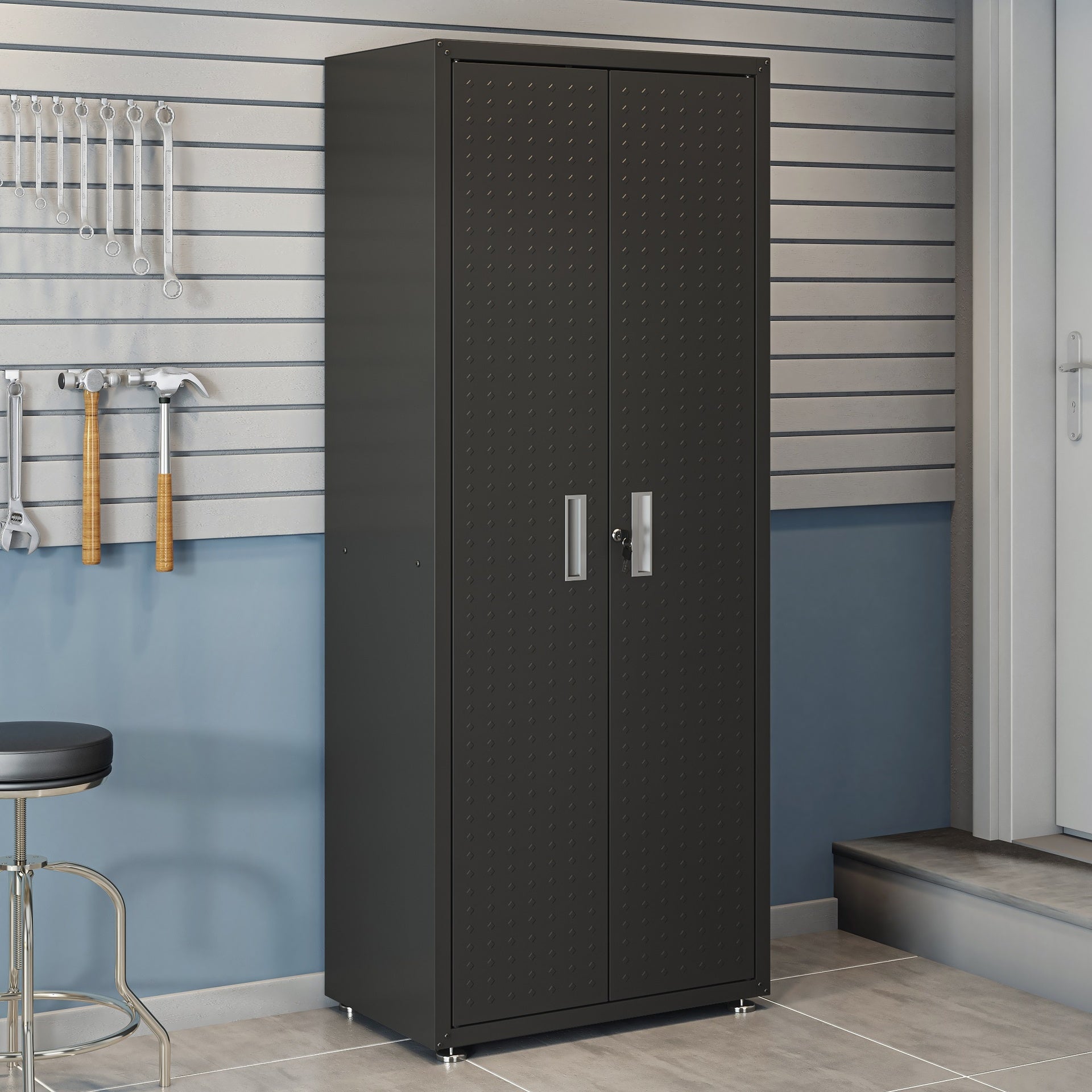 Tall Garage Cabinet in Charcoal Gray