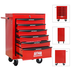 Rolling Metal Tool Chest with 6 Drawers, 20" 6-Drawer Tool Chest Cabinet with Ball Bearing Drawer Slides, Steel Tool Storage Box Organizer -Red&Black