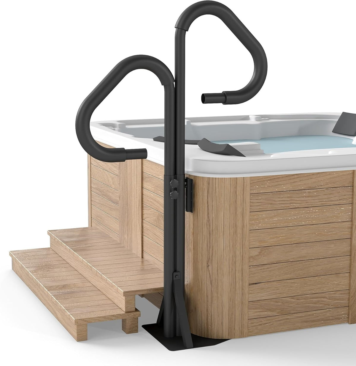 Two-Way Hot Tub Handrail, Aluminum Spa Hand Rail with 44''-60'' Adjustable Height & 360° Swivel, Safety Side Handrails with Slide-Under Mount Base for Most Hot Tubs & Swim Spas, 600 LBS Capacity