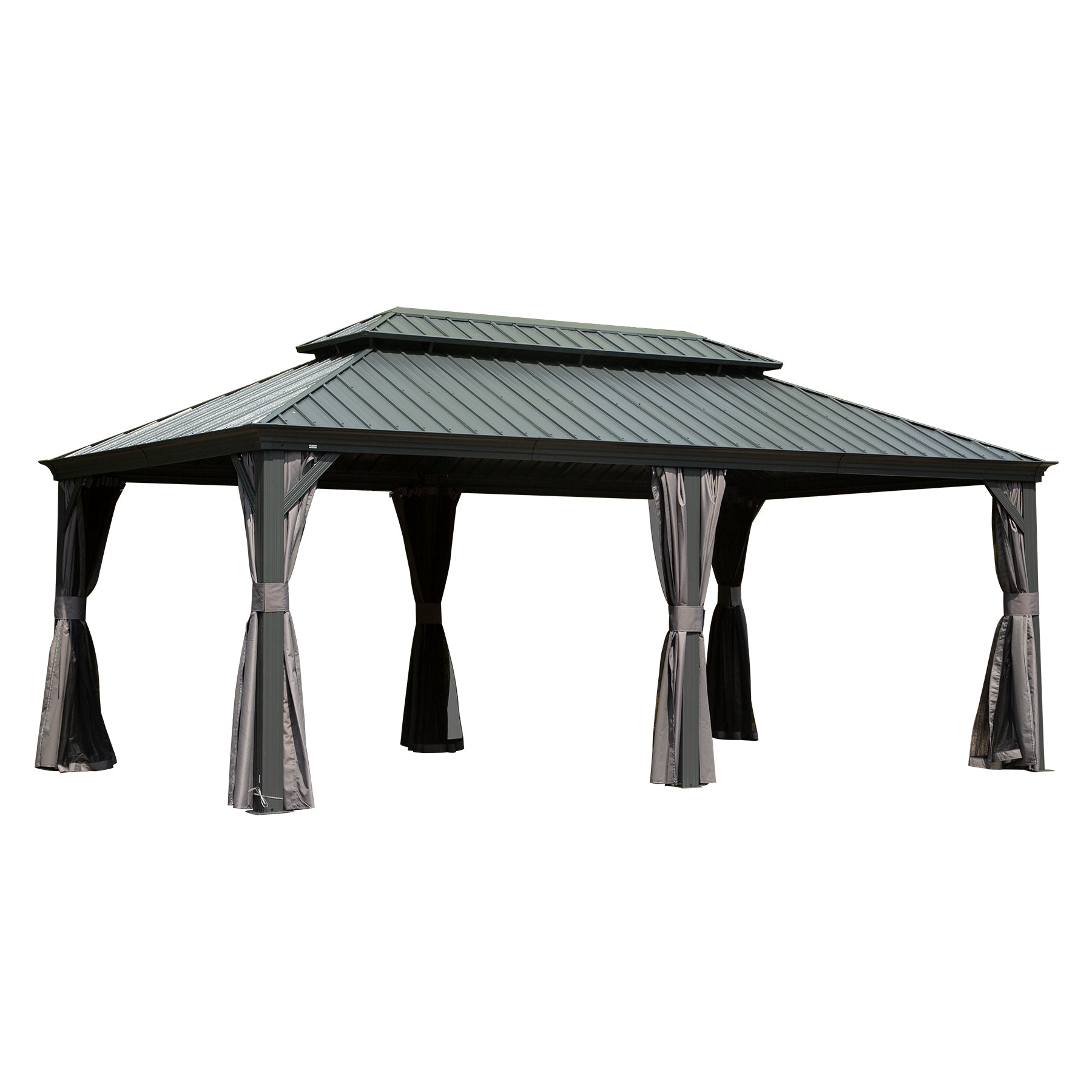 12' X 20' Hardtop Gazebo Large Outdoor Metal Gazebo with Galvanized Steel Double Roof Canopy, Aluminum Frame, Curtains and Netting for Patio, Deck, Garden, Grey