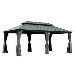12' X 20' Hardtop Gazebo Large Outdoor Metal Gazebo with Galvanized Steel Double Roof Canopy, Aluminum Frame, Curtains and Netting for Patio, Deck, Garden, Grey